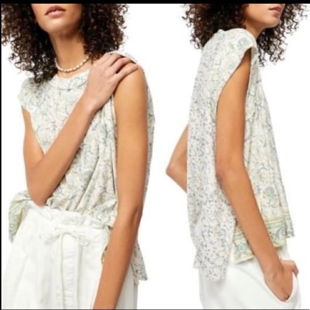 Free People High Tide Dual Print Short Sleeve Tee in Ivory Combo Size: XS